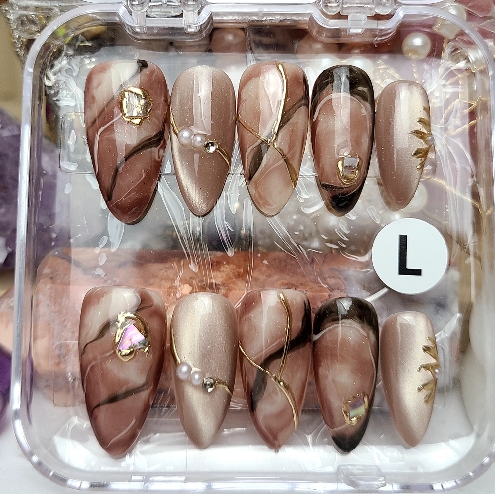 Brown Watercolor Marble Press-on Nail Set